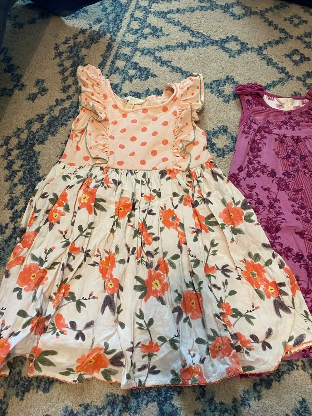 Matilda Jane Peach Polka & Orange Floral Dress with Purple Floral Dress
